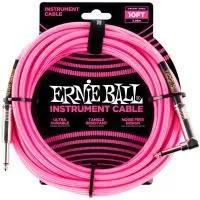Ernie Ball 6078 Шнур инструментальный JACK 1/4" (прямой) ⇔ JACK 1/4" (угловой), 3м., розовый неон 
