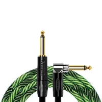 Kirlin IWB-202BFGL 3M WBG Шнур гитарный JACK 1/4"(прямой) ⇔ JACK 1/4"(угловой), 3 м., зелёная волна