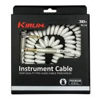 Kirlin IPK-222PFGL 9.1M WHE Шнур гитарный витой JACK 1/4"(прямой) ⇔ JACK 1/4"(угловой), 9.1м., белый